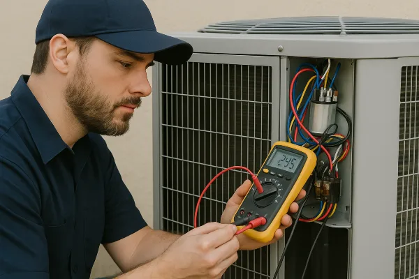 an hvac technician using a ac current meter from Houston Air Conditioning Repair in Houston, TX - Air Conditioning Replacement
