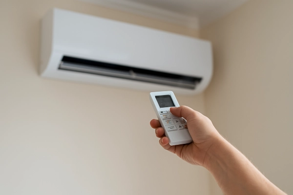 the hand of a person using an AC control remote to adjust the temperature from Houston Air Conditioning Repair in Houston, TX - Air Conditioning Replacement