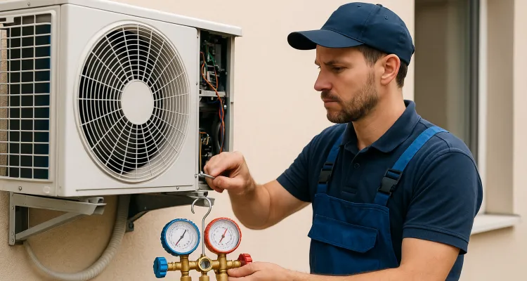 a male technician checking an ac unit from Houston Air Conditioning Repair - Houston, TX a male technician checking an ac unit from Houston Air Conditioning Repair - Houston, TX