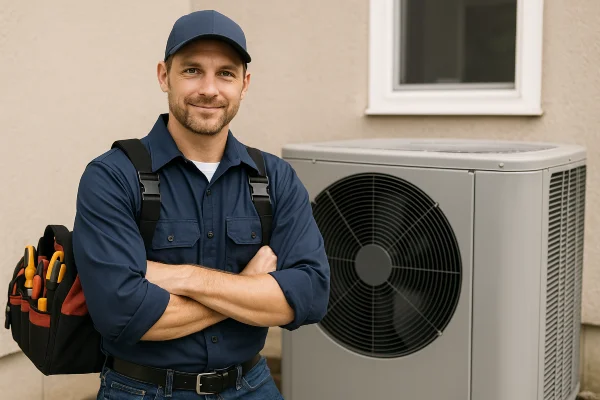 a male hvac technician with a tool bag smiling at the camera from Houston Air Conditioning Repair in Houston, TX - Residential Air Conditioning Services